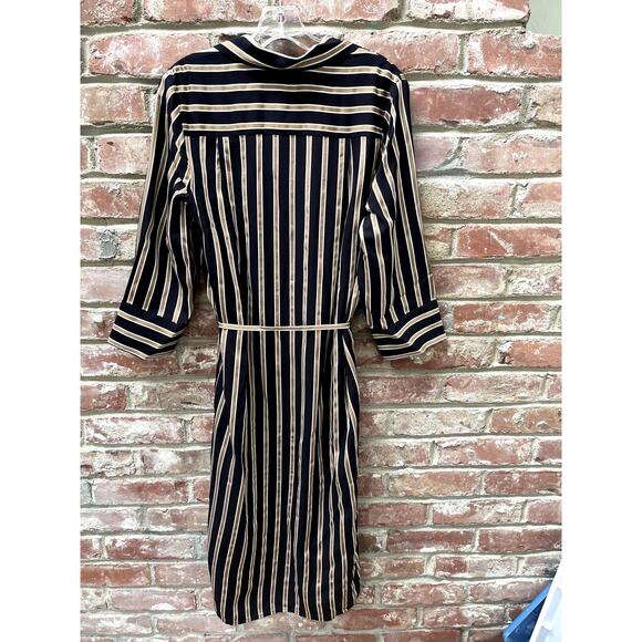 NWT 7 For All Mankind Button Front Shirt Dress,‎ Black Striped Midi Small Belted - Picture 5 of 6